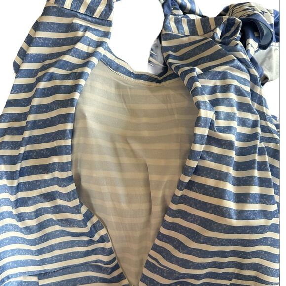 Women's Striped Sleeveless Halter Top Jumpsuit with Belt - Size 4X. Blue/White - Picture 4 of 9